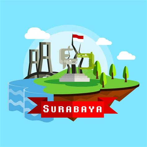 Flat Surabaya Cityscape at Night Stock Vector - Illustration of ...