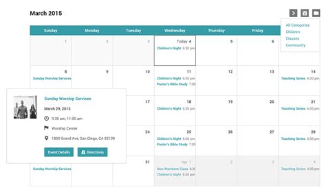 Church Events Calendar and Categories for WordPress