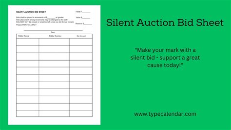 Free Printable Silent Auction Bid Sheet Templates [PDF] Examples +Ideas