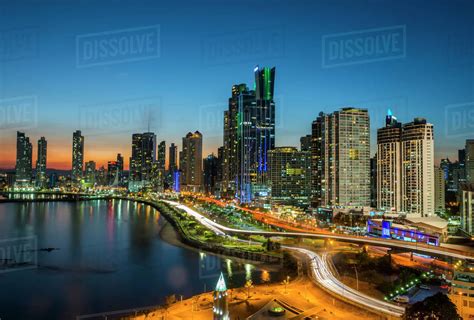 The skyline of Panama City at night, Panama City, Panama, Central ...