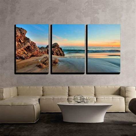 Wall26 3 Piece Canvas Wall Art - Sunset at California Beach - Modern ...