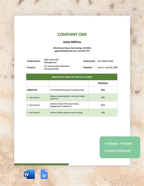 Sales OKR Template - Google Docs, Word | Template.net