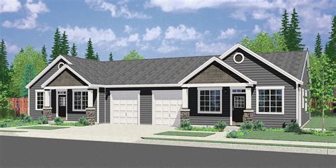 Single Story Duplex House Plan: 3 Bedroom, 2 Bath, With Garage