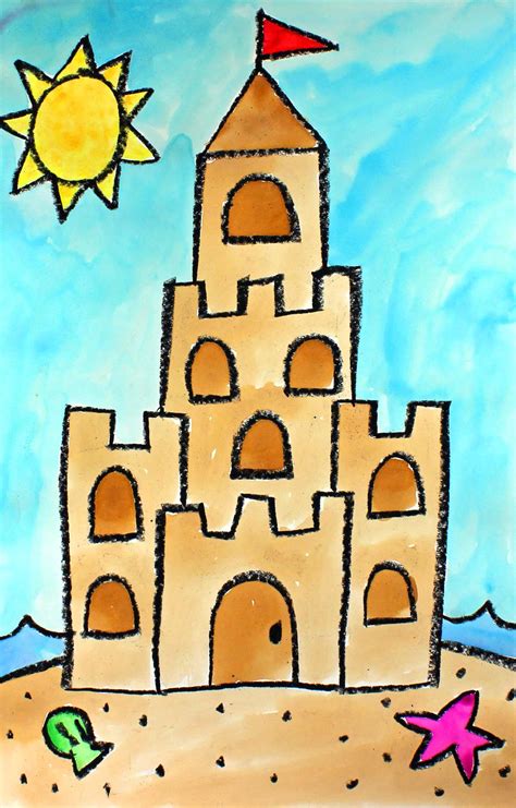 Art for Kids: How to Draw and Watercolor Paint a Summer Sand Castle at ...