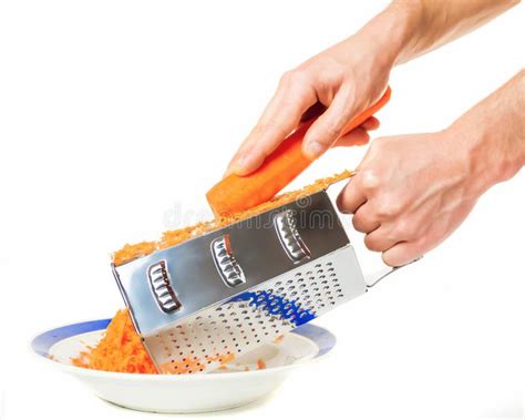 Grating Carrots on a Grater, Women`s Hands Stock Photo - Image of diet ...