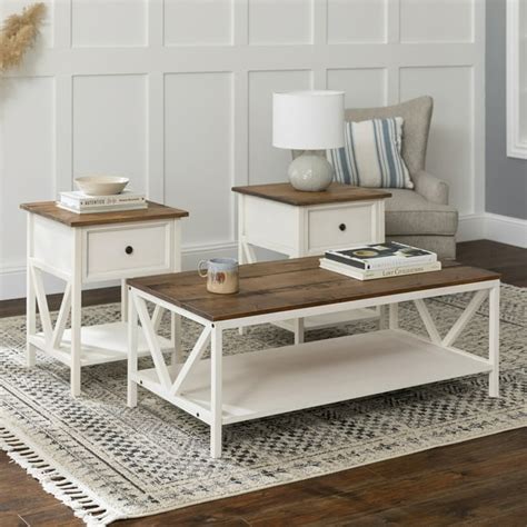 Modern Farmhouse Accent Table Set, Distressed White - Walmart.com ...