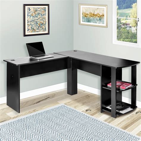 Merax L-Shaped Computer Desk with Side Storage,Black - Walmart.com