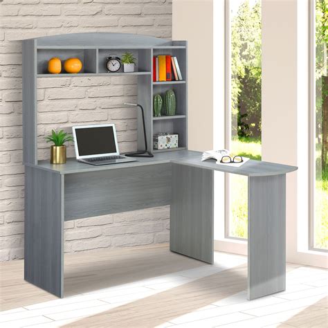 Techni Mobili Modern L-Shaped Desk with Hutch, Grey - Walmart.com ...