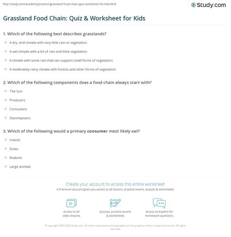 Grassland Food Chain: Quiz & Worksheet for Kids | Study.com