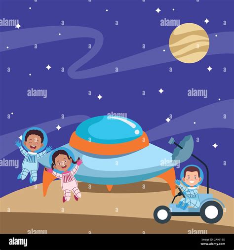 cartoon happy astronauts kids in the space Stock Vector Image & Art - Alamy