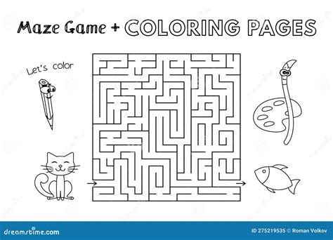 Cartoon Cat Maze Game stock vector. Illustration of page - 275219535