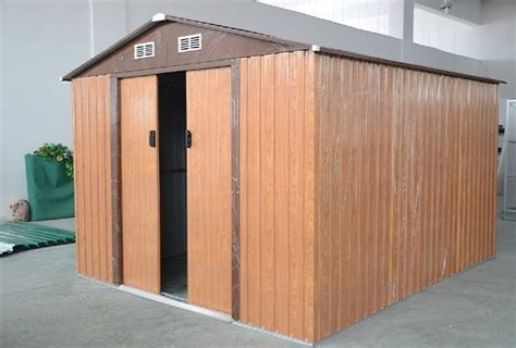 Wood Color Medium Galvanized Steel Metal Garden Shed , Modular Garden ...