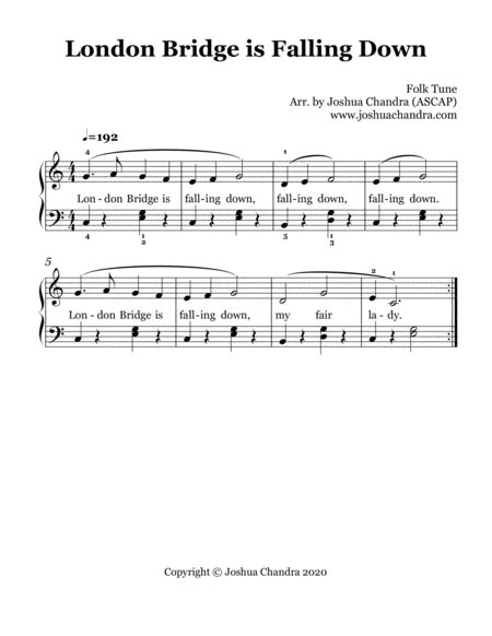 London Bridge is Falling Down (Easy Piano) Sheet Music | Folk Tune ...