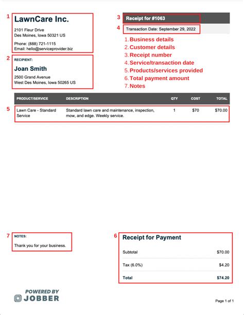 Free Lawn Care Receipt Template | Edit & Download | Jobber