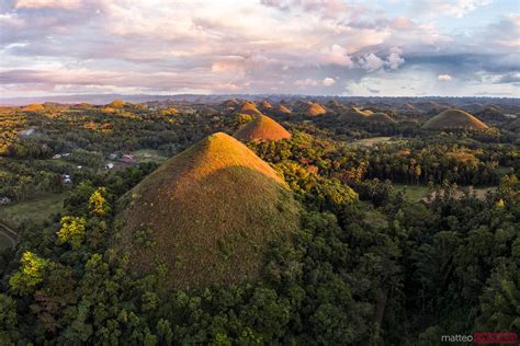 - Aerial view of the famous Chocolate hills at sunset | Royalty Free Image