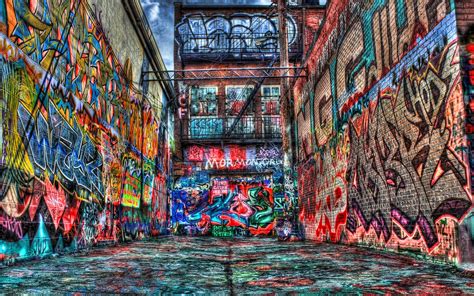 Download HDR Colorful Colors Brick Building Artistic Graffiti HD Wallpaper