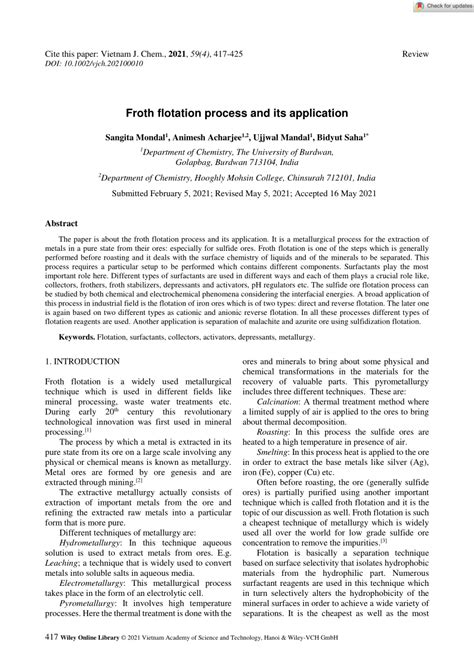 (PDF) Froth flotation process and its application