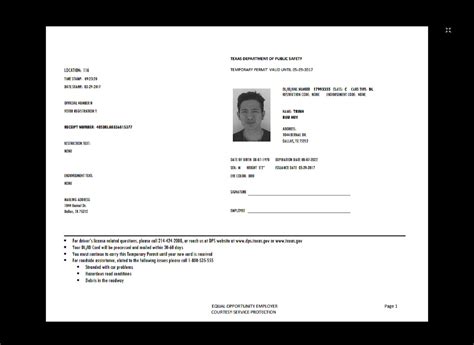 The amusing Texas Temp Driver's Permit, Template, Printable, Temporary ...