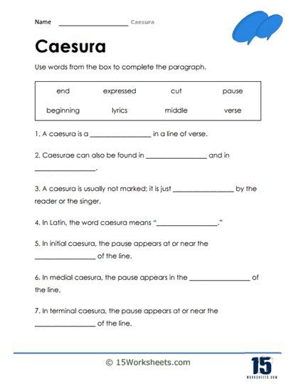 Caesura Worksheets - 15 Worksheets.com