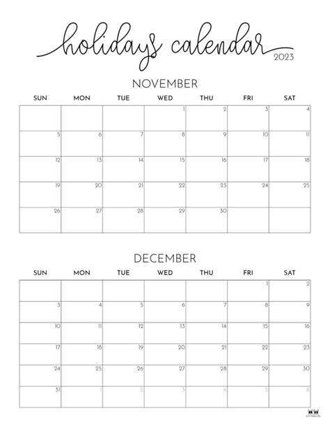 November December 2023 Calendars - 12 Printables | Printabulls