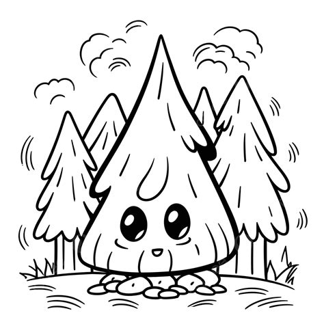 Cute Big Mushroom Mountain Coloring Page Outline Sketch Drawing Vector ...