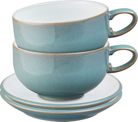 Denby Azure 4 Piece Tea/Coffee Cup and Saucer Set: Amazon.co.uk ...