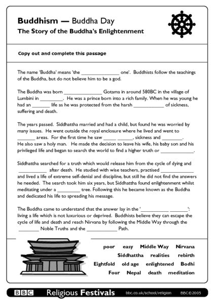 Buddhism-Buddha Day: The Story of Buddha's Enlightenment Worksheet for ...