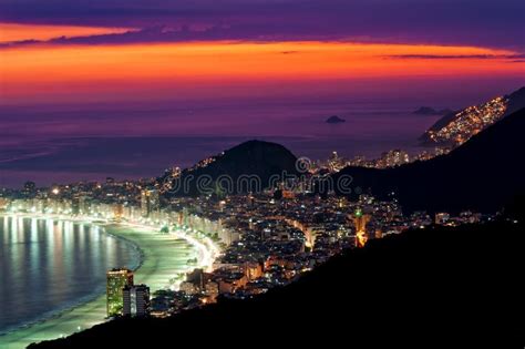 Night View of Copacabana Beach in Rio De Janeiro Stock Photo - Image of ...