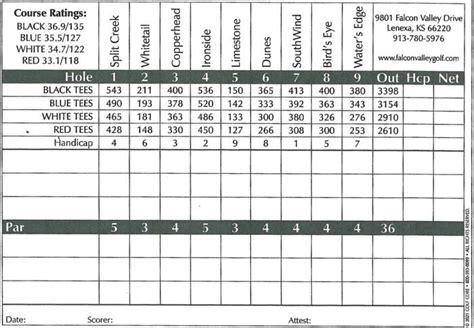 Scorecard - Falcon Valley Golf Course