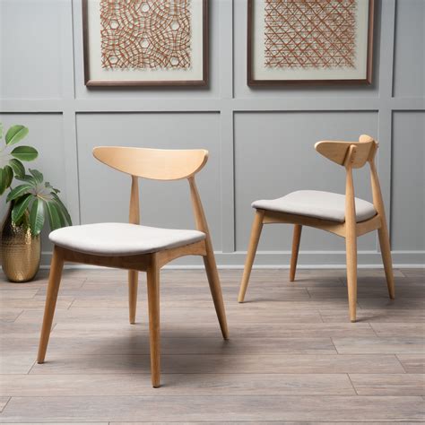 Noble House Branson Mid-Century Modern Dining Chairs (Set of 2), Beige ...