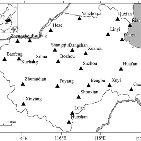 Location of the Huai River basin (HRB) in China and distribution of the ...