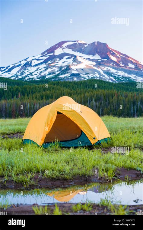 Camping Tent, South Sister (Elevation 10,358 ft.) Sparks Lake, Three ...