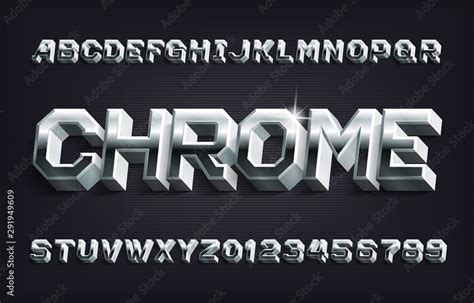 Chrome alphabet font. 3D Metallic letters and numbers with shadow ...