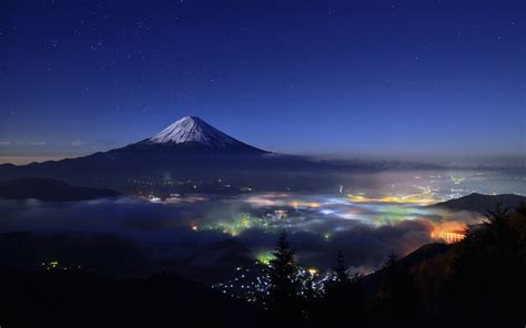 nature, Landscape, Starry Night, Mountain, Cityscape, Mist, Snowy Peak ...