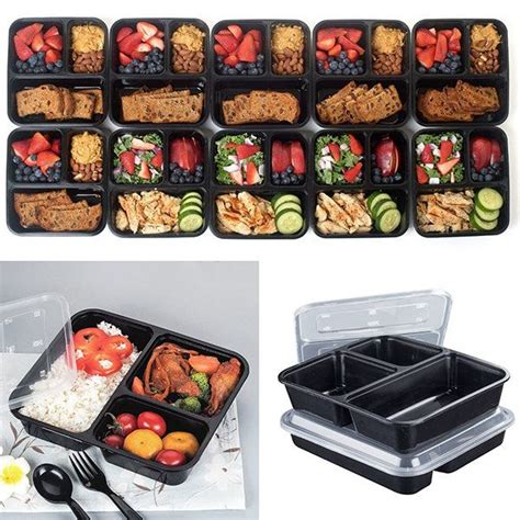 10 Meal Prep Disposable Box Lunch BPA Free Boxes Plastic Lunch Boxes ...