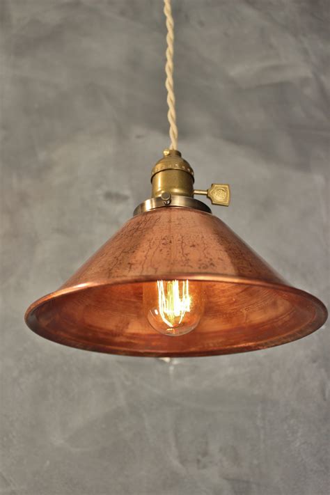 Industrial Pendant Lamp w/ Weathered Copper Lamp Shade - Vintage ...