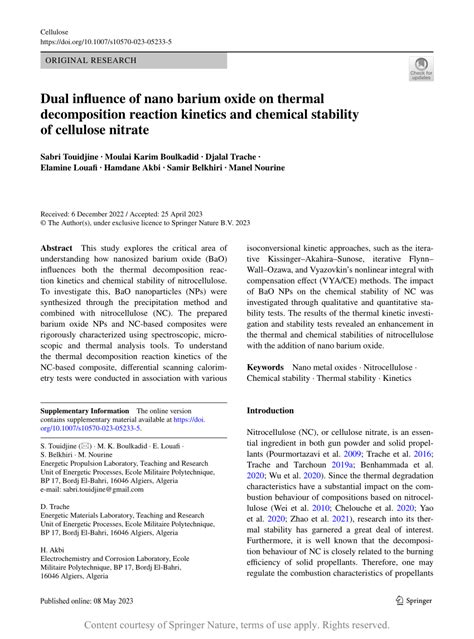 Dual influence of nano barium oxide on thermal decomposition reaction ...