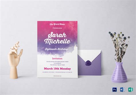 Watercolor Debut Invitation Design Template in Word, PSD, Publisher