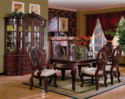 Dark Cherry Finish Traditional Dining Set W/Carved Details