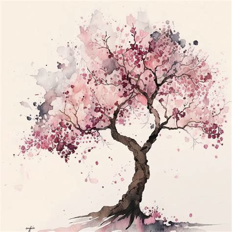 Beautiful Cherry Blossom Sakura Tree Watercolor Printable Instant ...