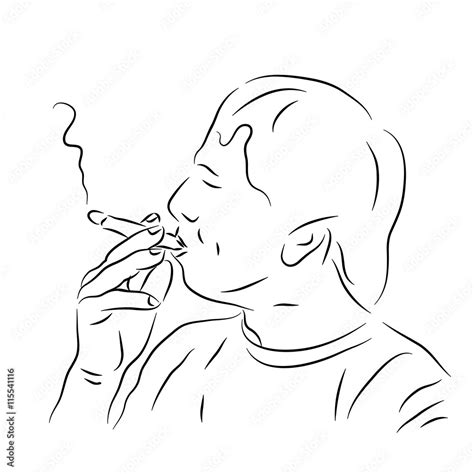 Smoking man. Sketch of a man with a cigar. Vector illustration drawn by ...