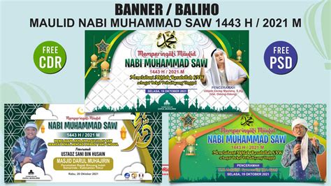 Free 3 Desain Banner Backdrop Maulid Nabi Muhammad SAW 1443 H (Free CDR ...