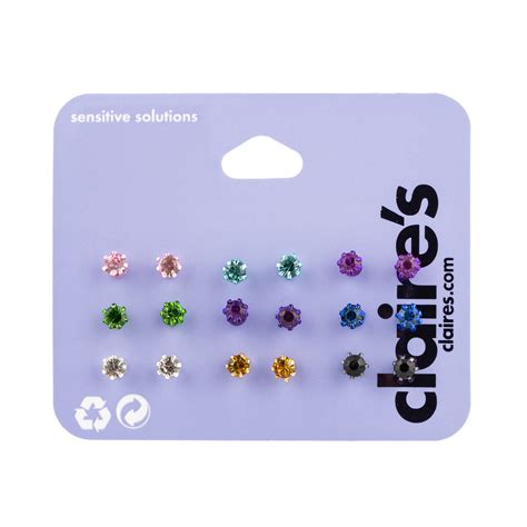 Claire's Girls' Rainbow Embellished Stud Earrings Set, Post Back, 9 ...