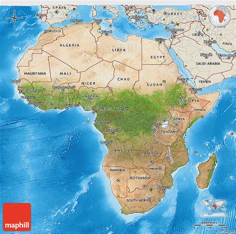 Satellite 3D Map of Africa, shaded relief outside