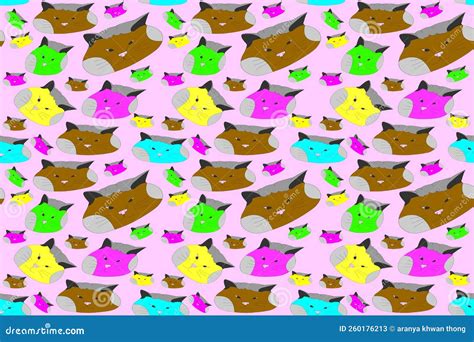 Seamless Wallpaper Cartoon Cute Fat Cat Face Multicolored Pink ...