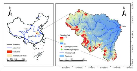 | Location, topography, and river network of the upper Huai River ...