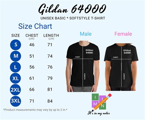 Gildan 64000 Unisex T-shirt Size Chart inches/cm, Digital Sizing Chart ...