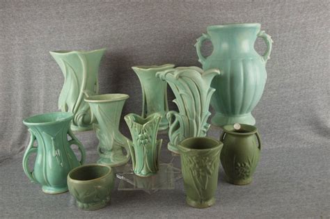 McCoy Pottery lot of 10 green vases