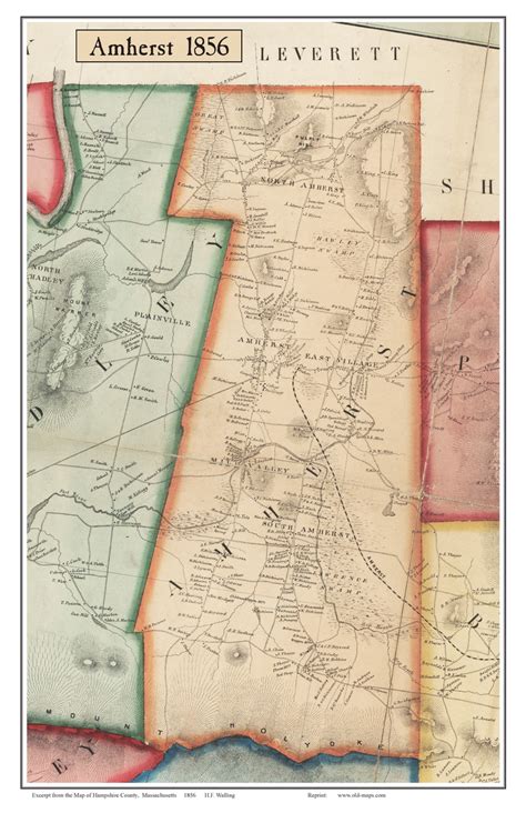 Amherst, Massachusetts 1856 Old Town Map Custom Print - Hampshire Co ...