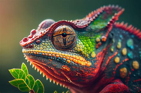 Premium Photo | A colorful chameleon with a green head and a red head